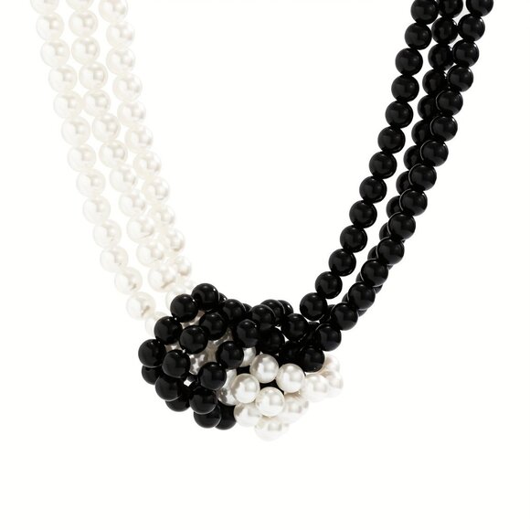 Elegant Black and White Necklace with Beaded Strands - Picture 3 of 12